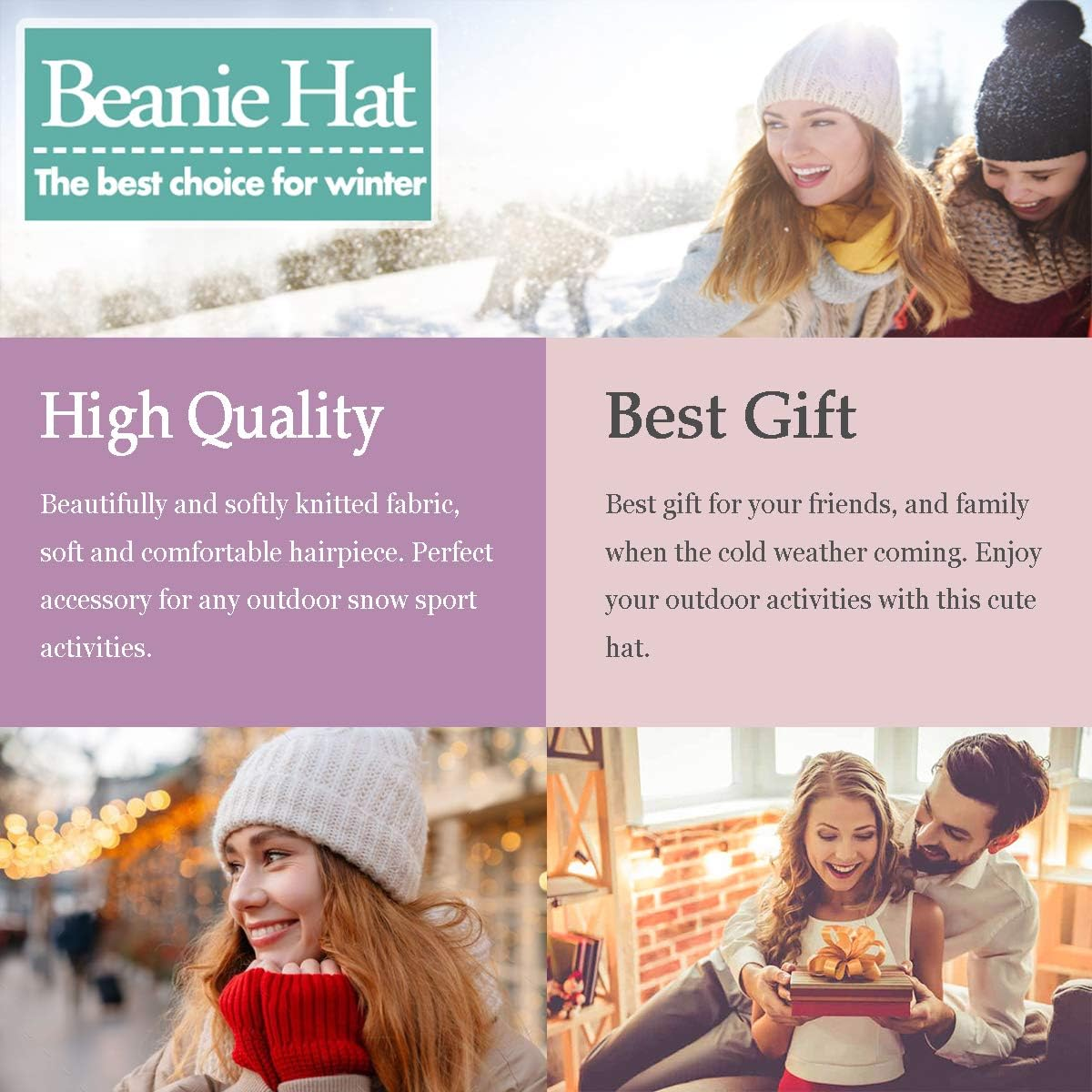 Aynnqueen Beanie with Hair Attached for Women Slouchy Cable Hat Wig Knit Beanie Winter Hat with 20" Removable Hair Extensions image number 2