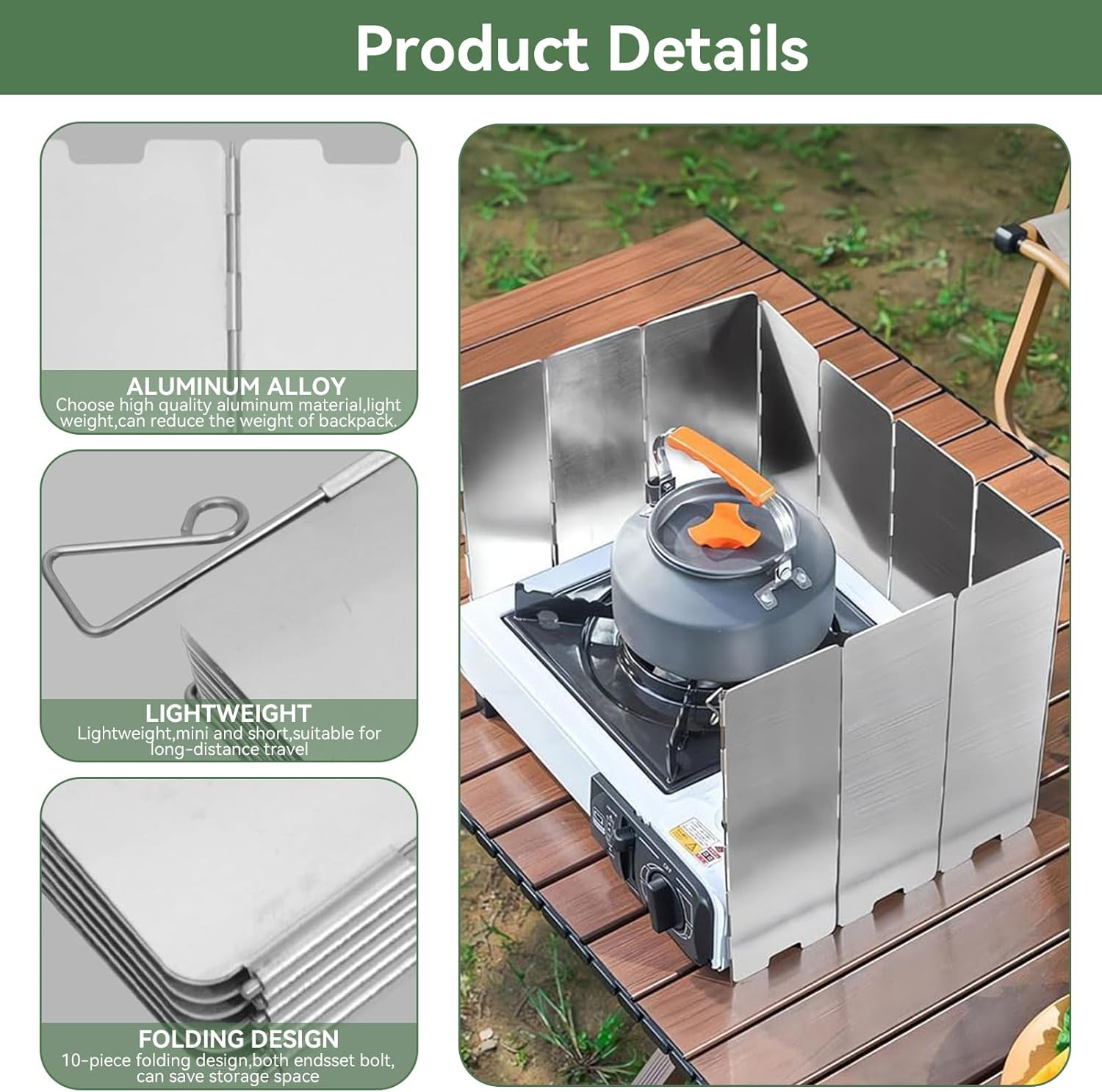 Portable Camp Stove Wind Screen Shield with Carrying Bag, 10 Plates Folding Outdoor Camping Picnic Cooker Stove Ultralight Wind Screen, Heat-Resistant Foldable Wind Guard for Gas & Butane Stoves (10) image number 4