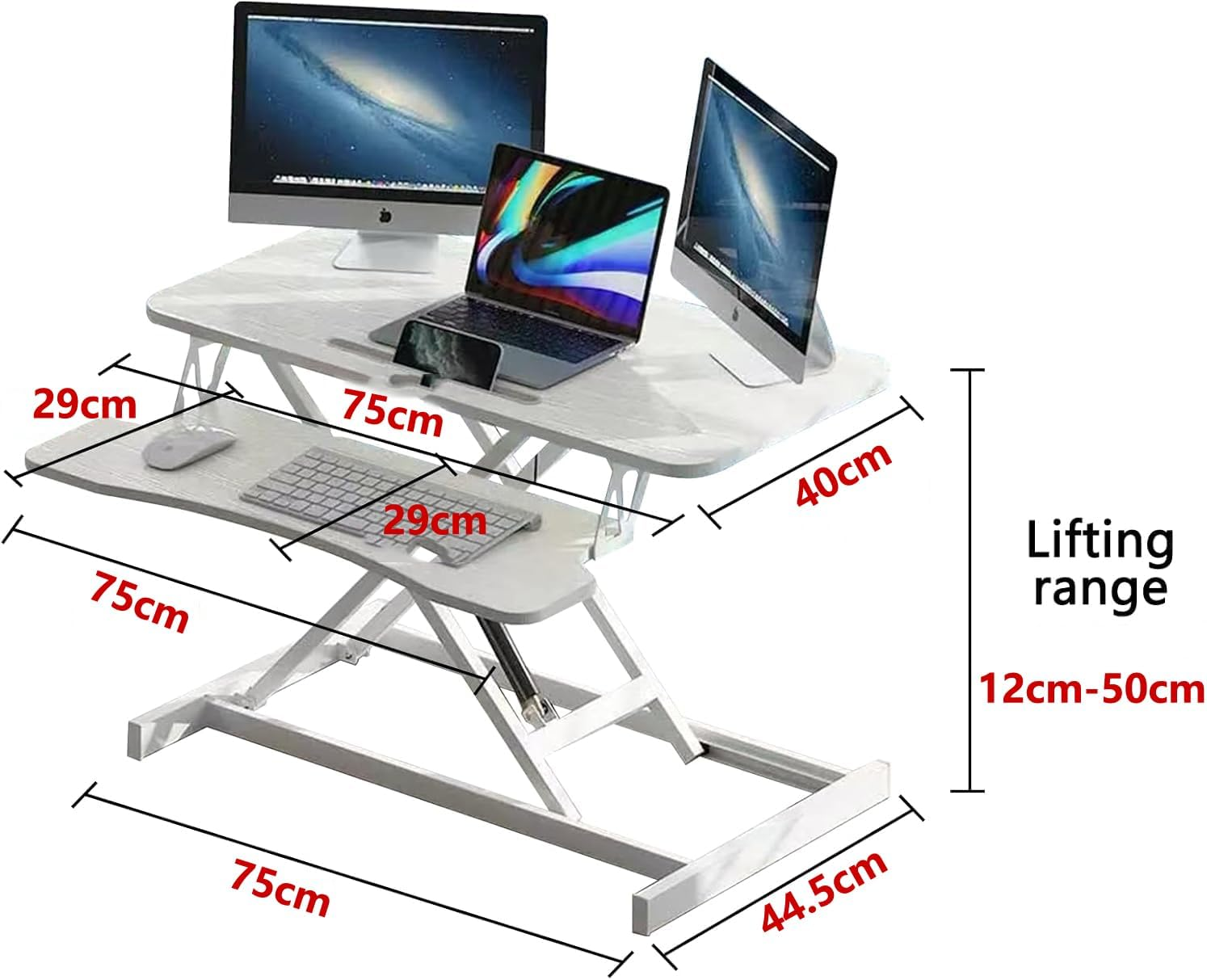 Standing Desk Converter, 40/80Cm Wide Height Adjustable Quick Sit Stand Computer Desk Converter with Keyboard Tray,For Home Office Workstation (White Frame + White Desktop) image number 6