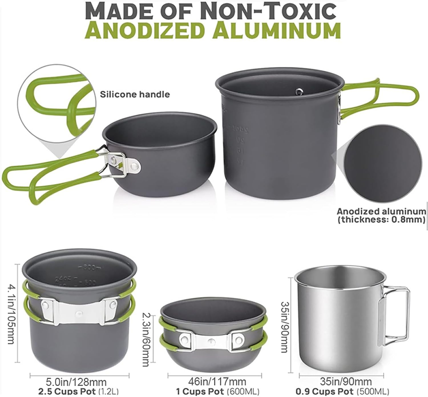 8-Teiliges Camping-Kochgeschirr-Set, Zusammenklappbarer Campingkocher, Leichtes Topf-Pfannen-Set Mit Edelstahlbecher Und Gabel, L&ouml;ffel Zum Kochen Im Freien, Camping, Wandern