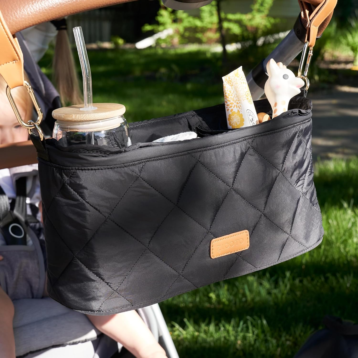 ZICOTO Beautiful Stroller Organizer Bag - Easy to Install Stroller Caddy Incl. Cup Holder Attachment - Perfectly Sized Accessories for Any Stroller - Pink image number 5