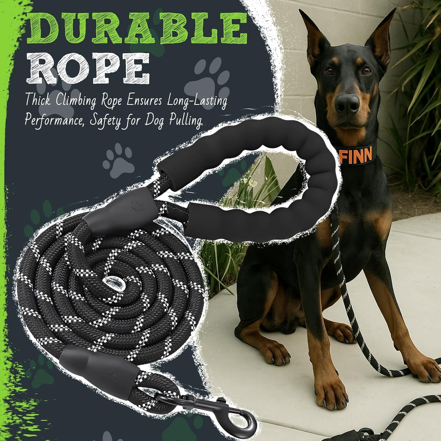 5FT Strong Dog Leash, with Comfortable Padded Handle and Highly Reflective Threads Leash for Small Medium and Large Dogs, Puppy Training Essential Leads for Walks, Hikes image number 5