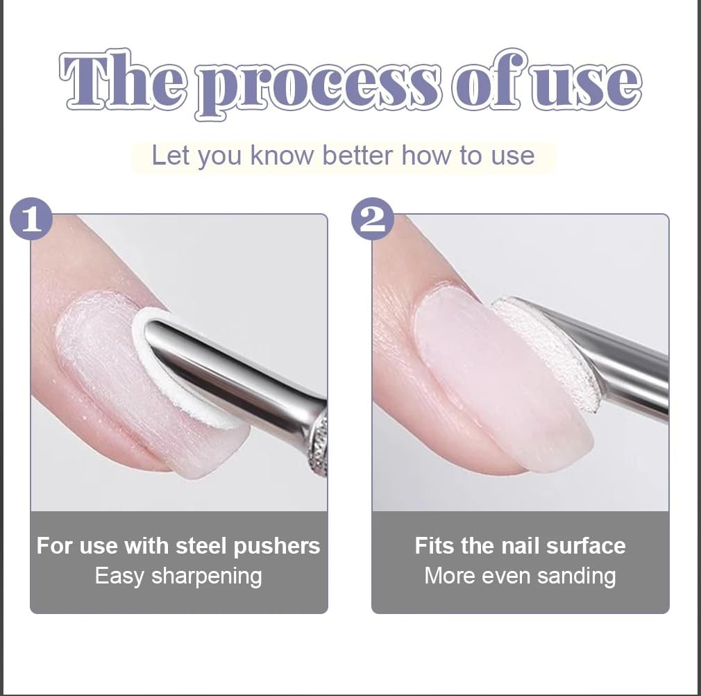 Dual Ended Nail Cuticle Pusher with 100Pcs 180/240 Self-Adhesive Grit Sandpaper Sheets Replaceable Refill Nails Pre Polishing Manicure Treatment Tool image number 4