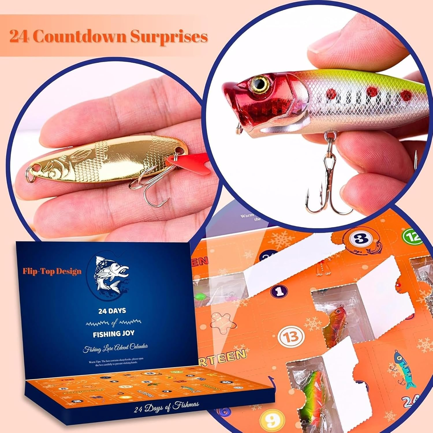 Fishing Advent Calendar for Adult Men Teen Boys, 2024 Fishing Lure Christmas, 24 Days Topwater Lures Fishing Spoons Minnow Popper Crankbait for Fishing Lovers Father Boyfriend Brother