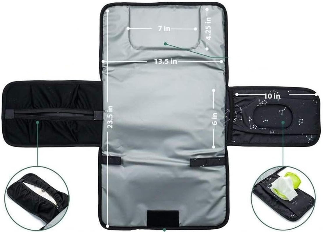 Portable Changing Pad Mat - Waterproof Travel Baby Diaper Pad, Wipes Pocket, Foldable Clutch Change Travel Waterproof Diaper Nappy Pads image number 1