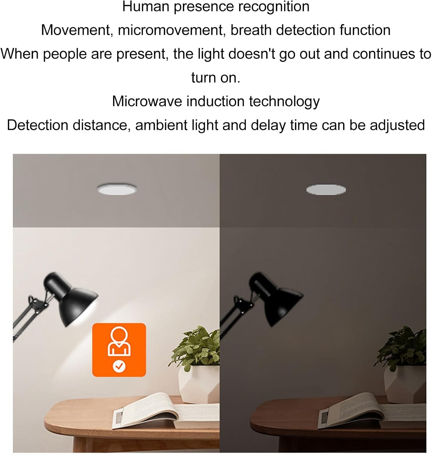 ASHATA Adjustable Millimeter Wave Presence Sensor for Home, Energy Saving Motion Detection Light Switch, Durable Material, Suitable for Garage, Basement image number 4