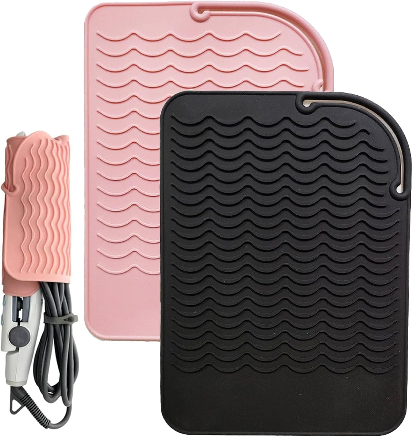 2 Pieces Heat-Resistant Mat for Curling Irons, Heat-Resistant Silicone Mat Curling Iron, Heat-Resistant Mat for Hair Straighteners, for Straightening Combs, Curling Irons, Hair Straighteners, Hair image number 3