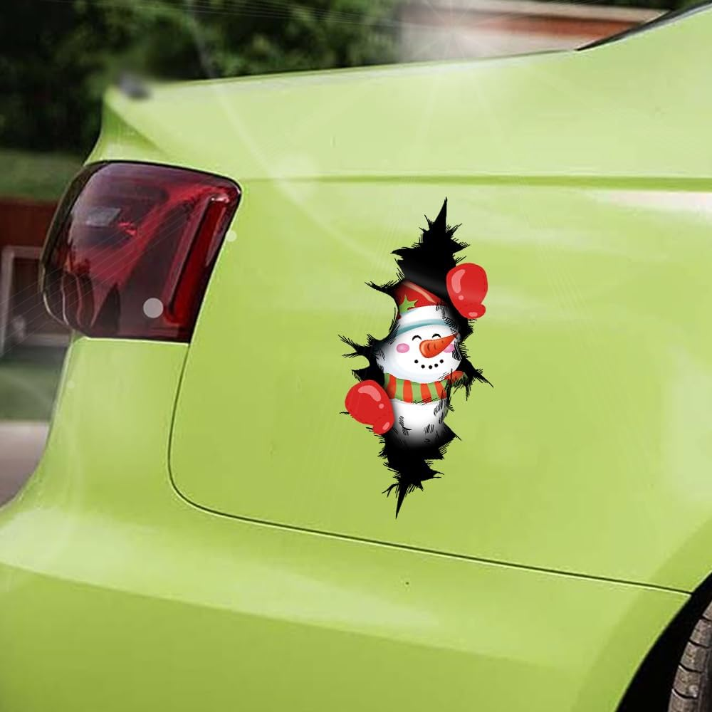 Double-Side Crack Christmas Sticker for Cars Funny Carvinyl Decal Christmas Car Body Decor Sticker Cute Bumper Decal Car Accessories Decorations (Carrot Nosed Snowman) image number 5
