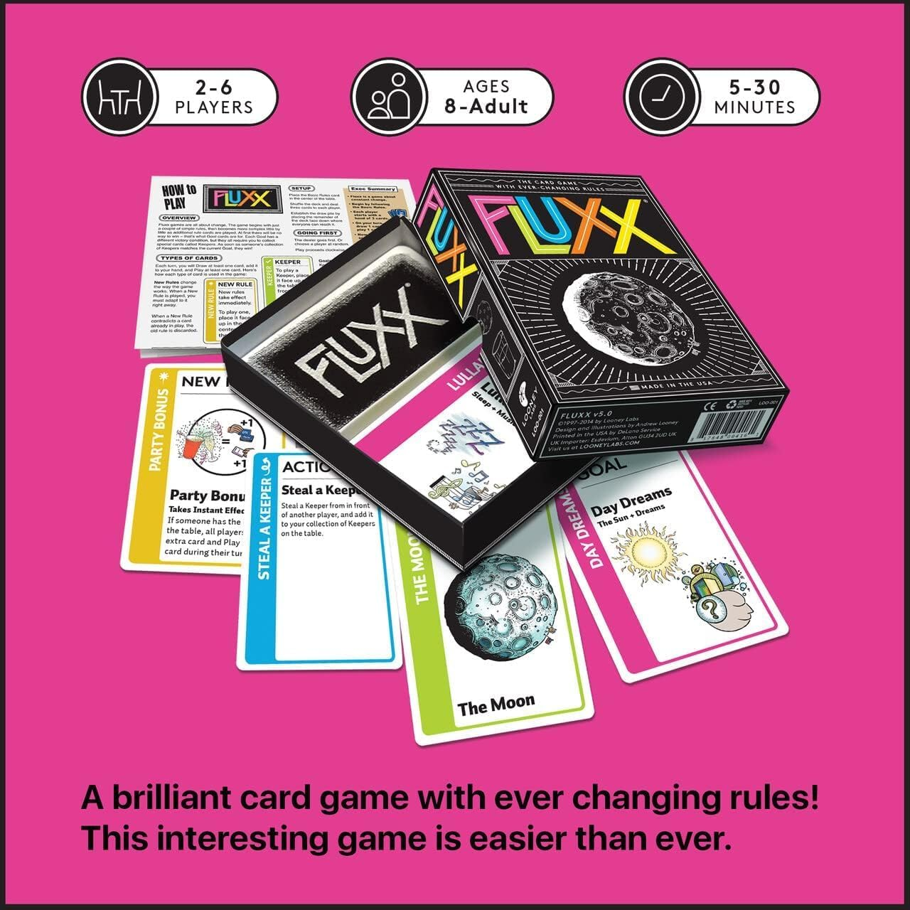 LOONEY LABS Fluxx 5.0 Card Game - Card Games for Game Night,Black image number 1