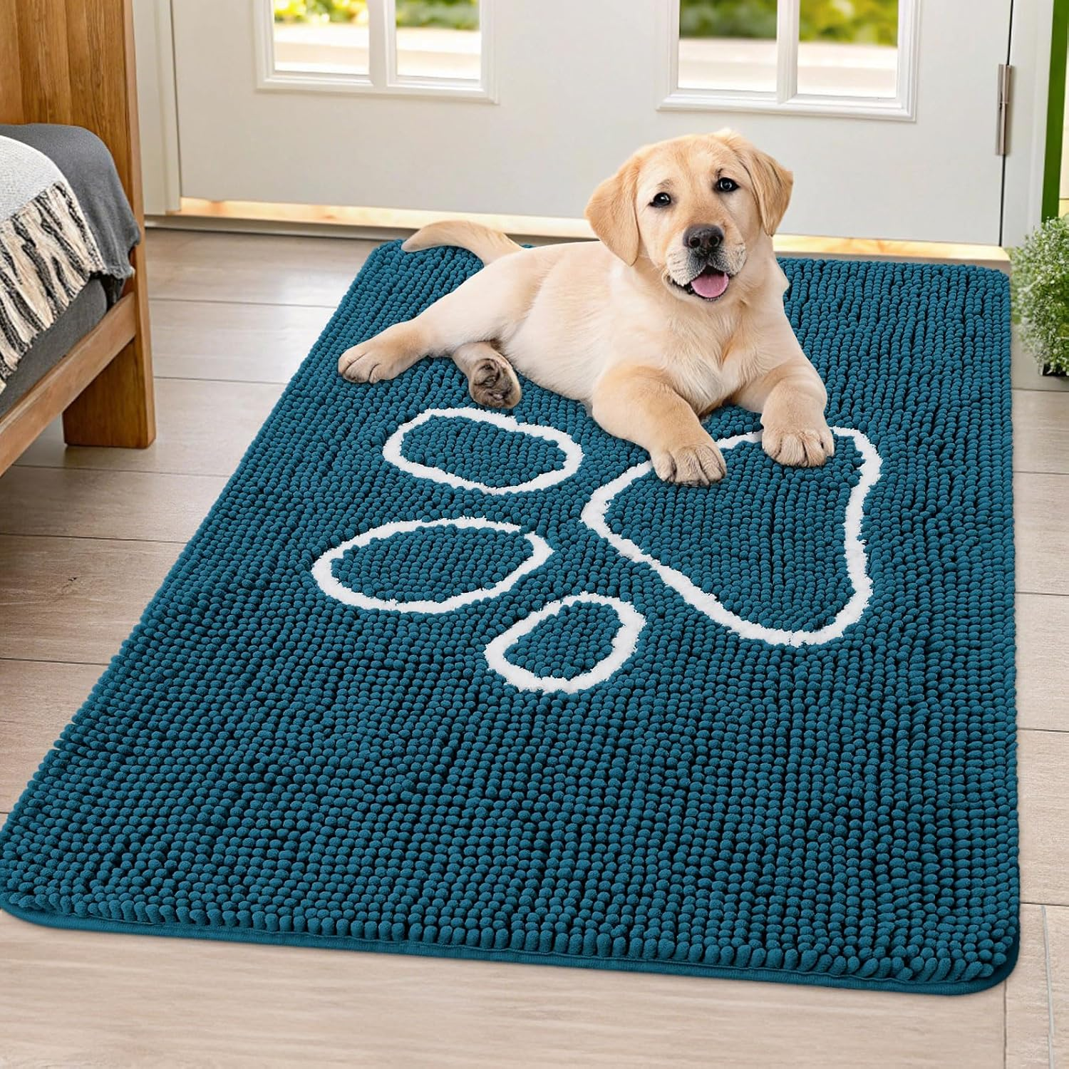 Smiry Dog Door Mat for Muddy Paws, Absorbent Dirt Trapper Non Slip Quick Dry Washable Chenille Mat for Mud Dogs, Entry Rug for Indoor and Outdoor (24X16 Inches, Grey)