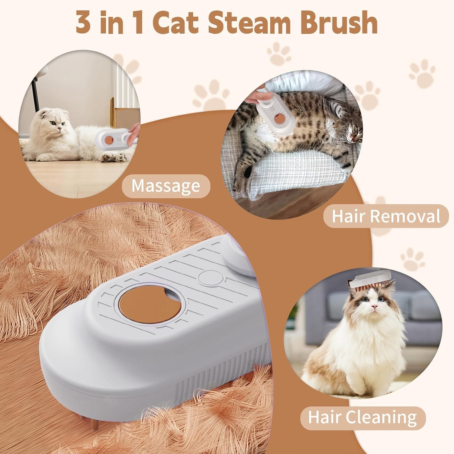 Cat Brush with Steam, 3-In-1 Steam Brush Cat Steamy Brush Cat Steam Brush for Cats with Spray Cat Brush with Water Cats Steam Brush Care Brush for Cats and Dogs for Hair Removal image number 4