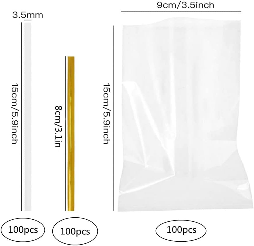 Cake Pop Sticks and Wrappers Kit,100Pcs Parcel Bags, Papery Treat Sticks, 100Pcs Colorful Metallic Twist Ties for Making Lollipops, Cake Pops, Candies, Chocolates and Cookies image number 1