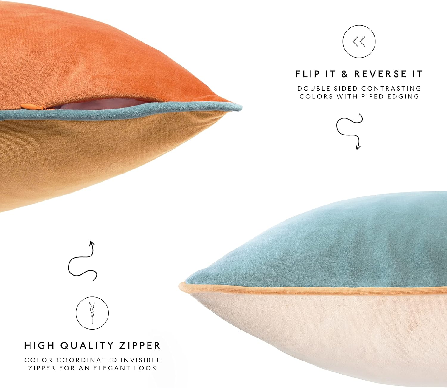 Monday Moose Decorative Throw Pillow Covers Cushion Cases, Set of 2 Soft Velvet Modern Double-Sided Designs, Mix and Match for Home Decor, Pillow Inserts Not Included (18X18 Inch, Orange/Teal) image number 5