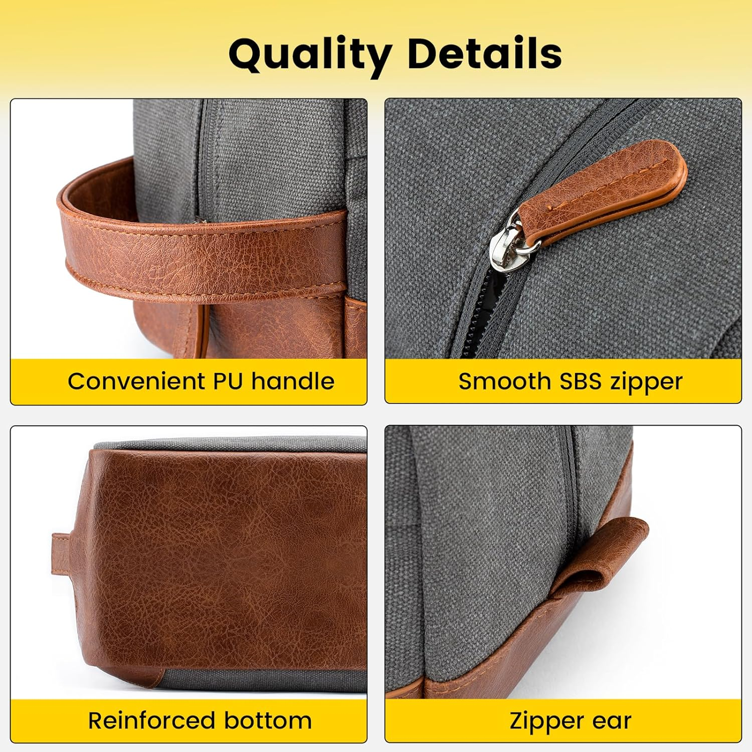 Vorspack Travel Toiletry Bag - Hanging Toiletry Bag for Men Water Resistant Canvas Shaving Bag for Travel, Light Grey, Medium