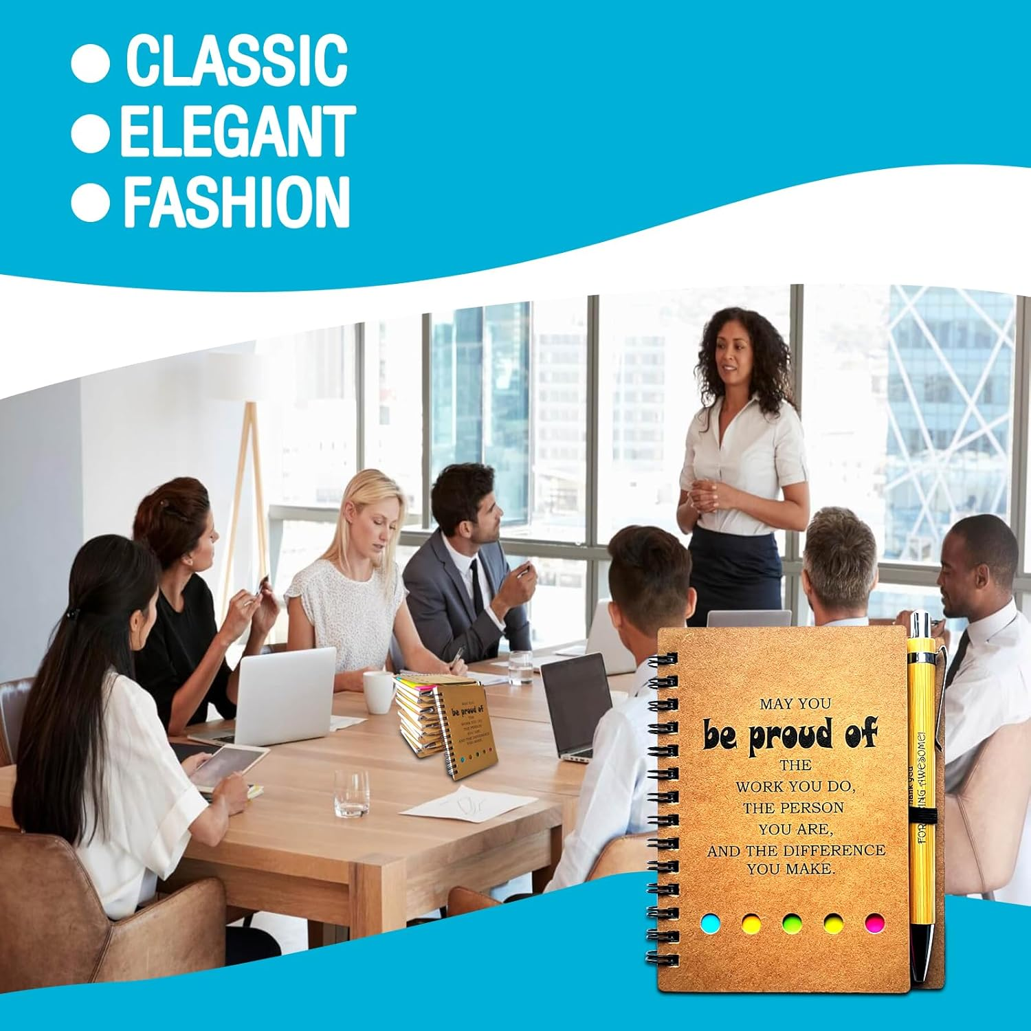 4 Sets Employee Appreciation Lnspirational Spiral Journal with Sticky Note Notepad Motivational Bamboo Ballpoint Pen Bulk for Nurse Teacher Student Coworker Thank You Present - Brown image number 6