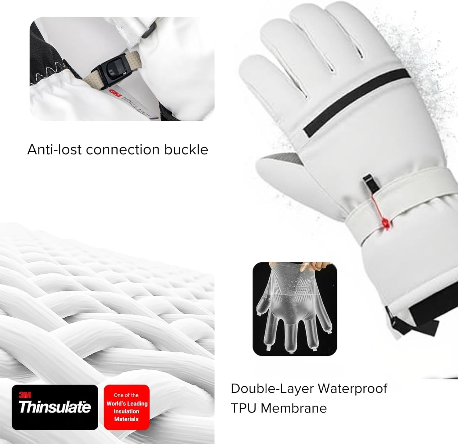 ZANZER Pro Ski Gloves, 3M Thinsulate Insulated Double-Layer Waterproof, Touchscreen Snow Gloves for Skiing, Winter Cycling