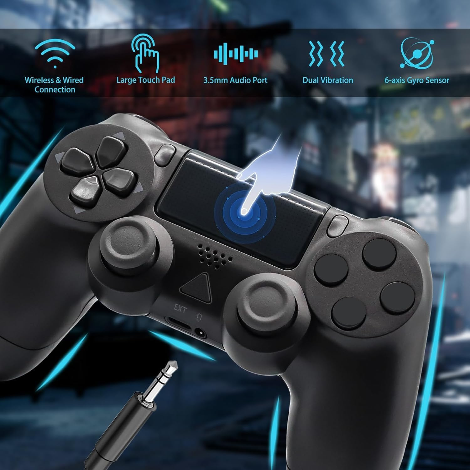 Wireless Controller for PS4 -Controller Wireless for Ps4/Pro/Slim/Pc, Bluetooth Gamepad Joystick with Dual Vibration Touch Panel 3.5Mm Audio Jack Six-Axis Buttons Upgraded Ergonomic Controller(Black) image number 3