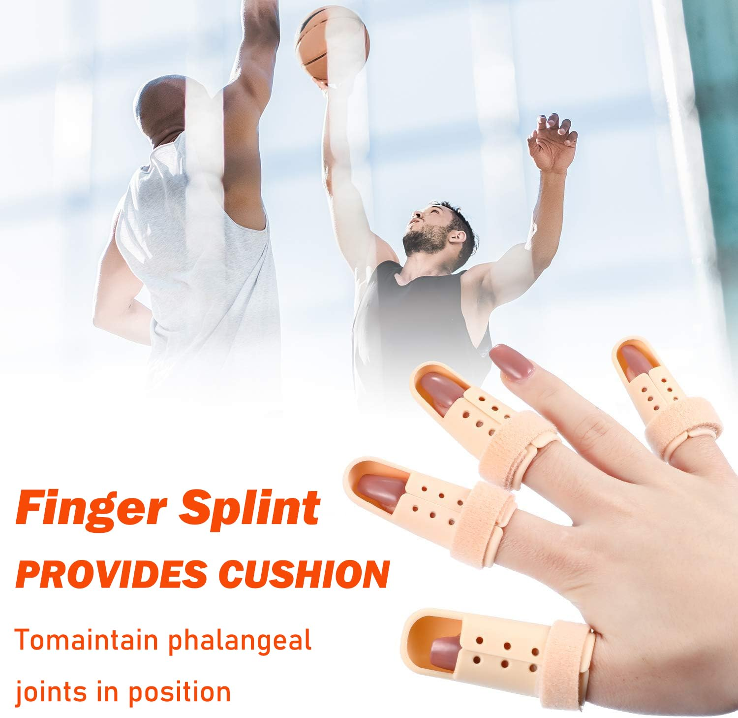 5Pieces Finger Splints for Mallet Finger and Arthritis, Adjustable Support Brace for Finger, Thumb Straightening (Beige, 5 Sizes) image number 3