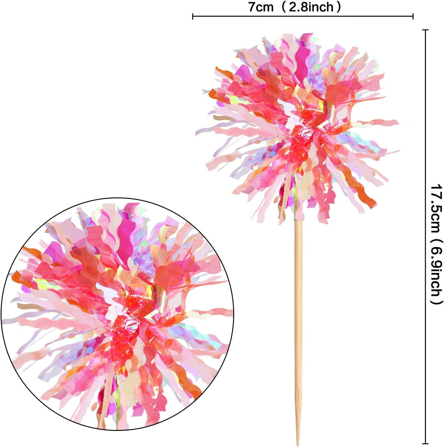 20 Pack Foil Firework Cupcake Toppers Party Birthday Cake Toppers Supplies Sparkle Tinsel Cocktail Fruit Toothpick for Birthday Wedding Graduation Party White+Pink - Black Gold Sliver image number 4