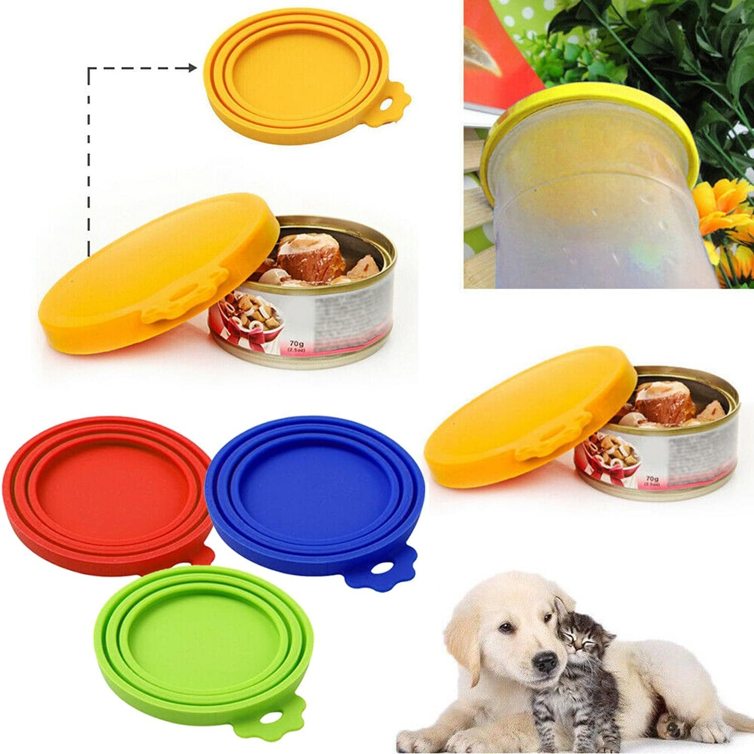 2Pc Pet Food Can Cover Lid Dog Cat Pet Tin Silicone Reusable Storage Cap Silicone Can Covers with Food Safe (Green(2Pcs)) image number 4