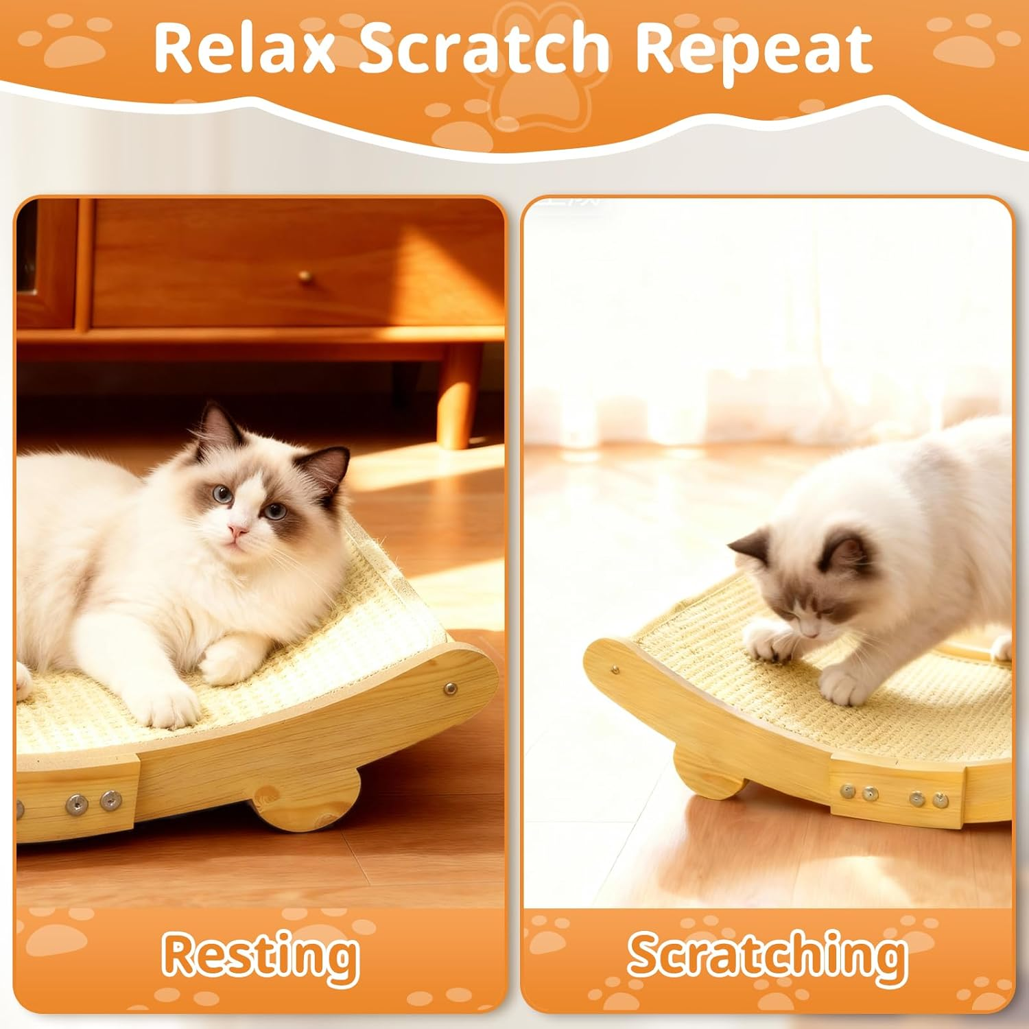 JORAGO Cat Scratcher Bed - Sisal Durable Cats Scratching Pad for Indoor Cats Lounger & Sleep & Scratch, Cozy Kitten Recliner Sofa, Sturdy Solid Wood Frame for Kitty Entertain and Rest, Kittens Gifts image number 6