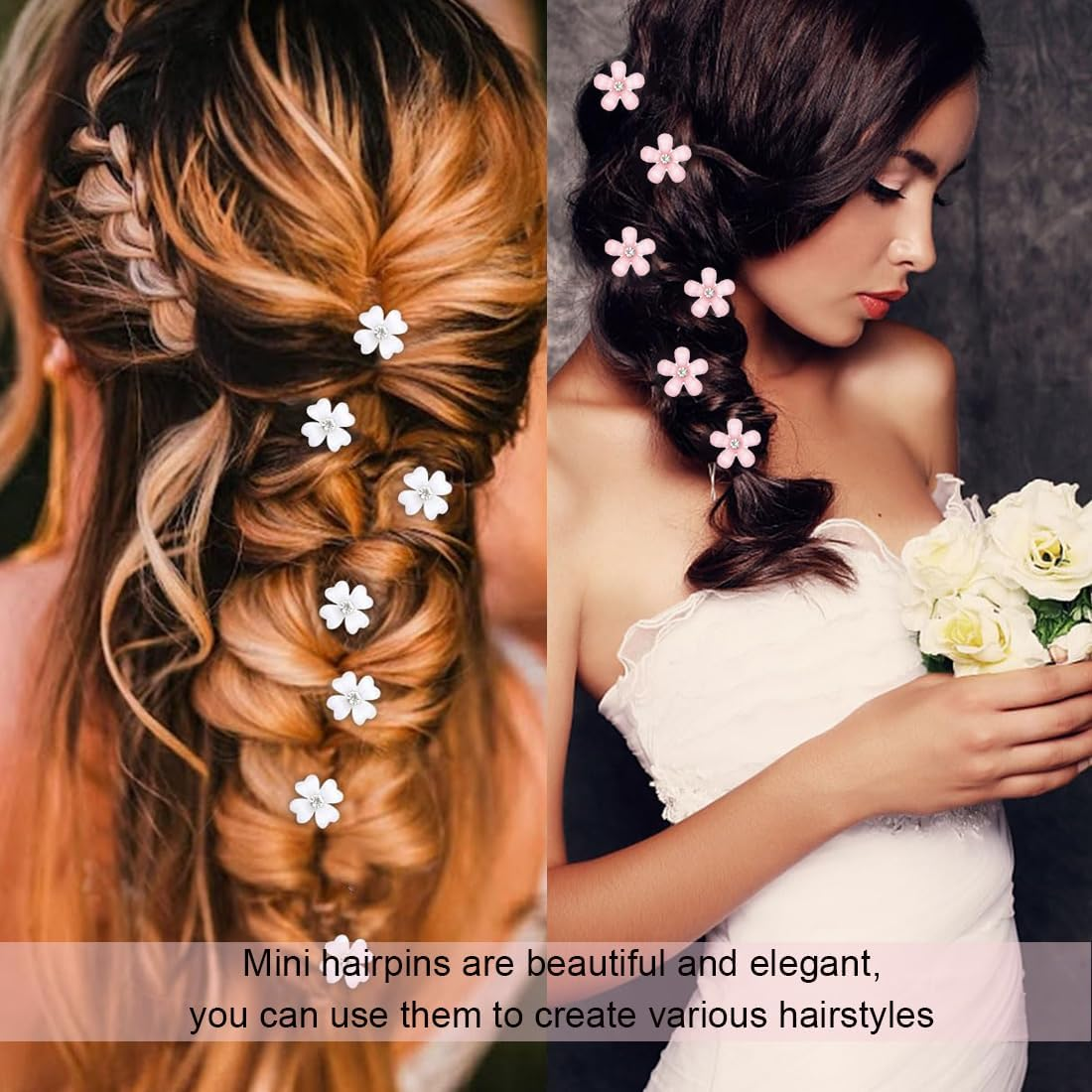 20 Pcs Mini Flower Hair Pins Rhinestone Cute Hair Pins Flower Hairpins Small Exquisite Hair Accessories Women Hairpins Flower Mini Hairpin Flowers (White+Pink) image number 4