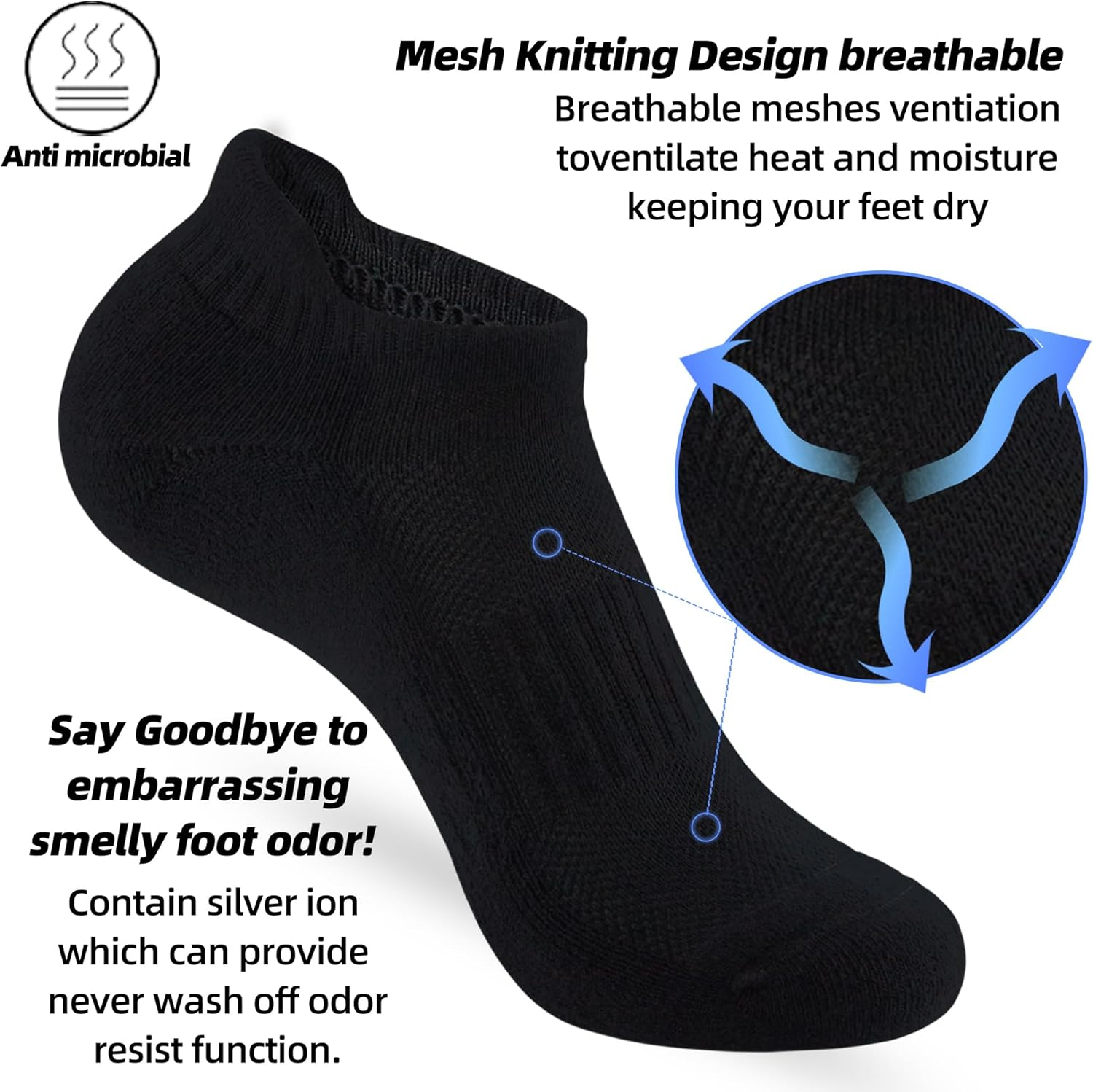 ATBITER 6 Pairs Women'S Ankle Running Socks Cushioned Low Cut Tab Athletic Socks image number 4