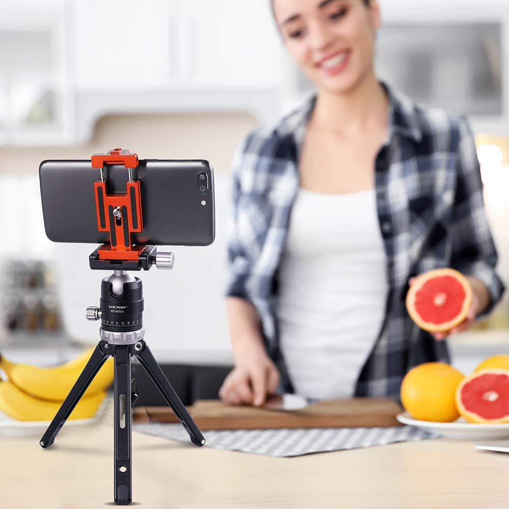 K&F Concept Smartphone Tripod Mount, Aluminum Alloy Lightweight Quick Release Plate with 1/4" Screw and Rubber Grip for Camera, Mobile Phone (Orange) image number 3