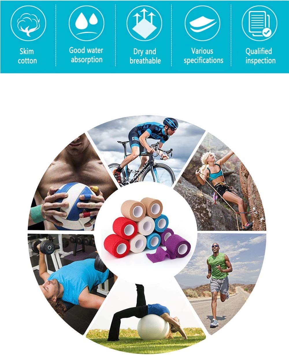 YOZOTI 24 Packs Self Adherent Cohesive Wrap 2'' Wide, 5 Yards, Elastic Self Adhesive Tape, All Sports Athletic Tape, Non-Woven Wrap, Breathable Tape image number 2