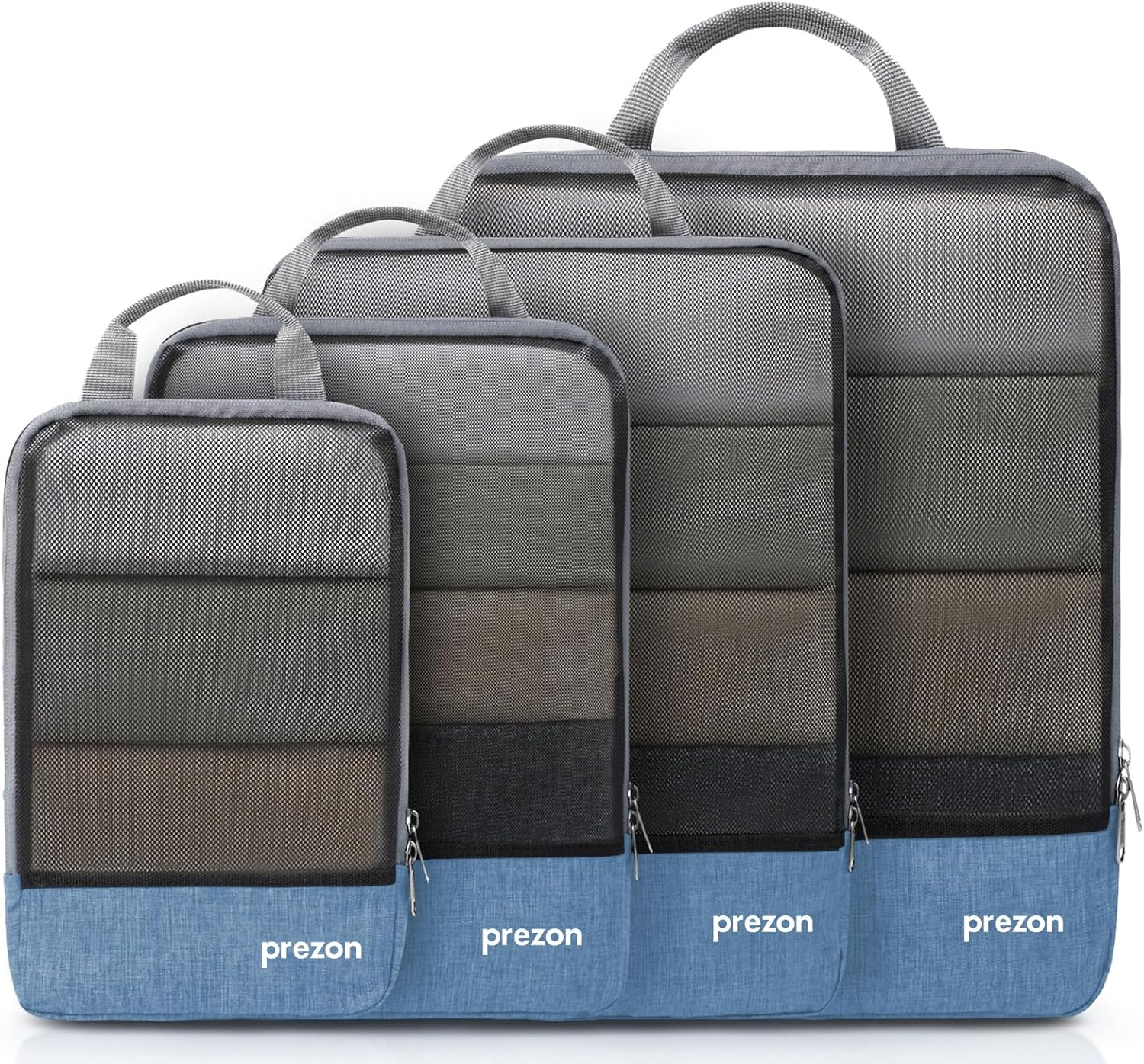 Prezon Compression Packing Cubes with Travel Shoes Bag and Laundry Bag, Luggage Organiser Set, Extensible Suitcase Organiser, Packing Organisers for Suitcases, Travel, Storage(Grey, 4 Set)