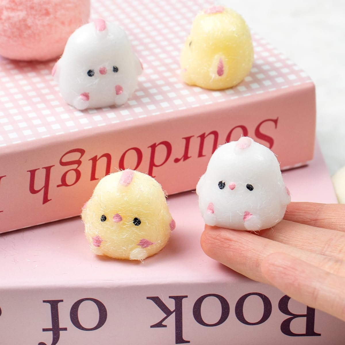 4Pcs Mini Taba Squishies Squichy Chick Toy Party Favors for Kids, Fufu Squishy Fidget Toys Small Chick White/Yellow Squeeze Toy for Stress Relief Suitable for Adults Kids