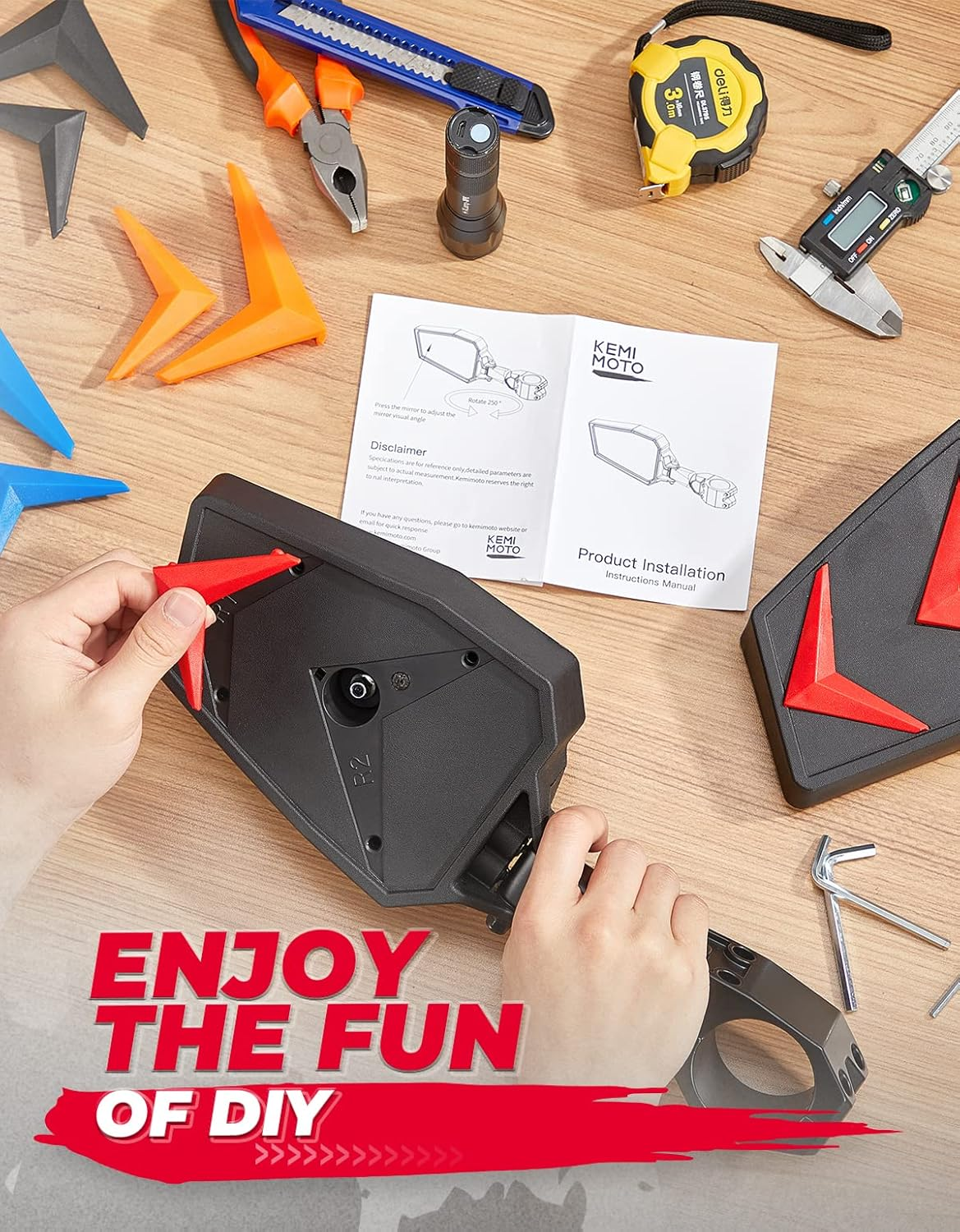 Kemimoto UTV Side View Mirrors Fits 1.75-2" Roll Bar Compatible with Polaris RZR 800 900 1000 XP Turbo Pioneer Rhino Mule Teryx W/Black Orange Blue Red Inserts, Adjustable Aluminum Clamp image number 3