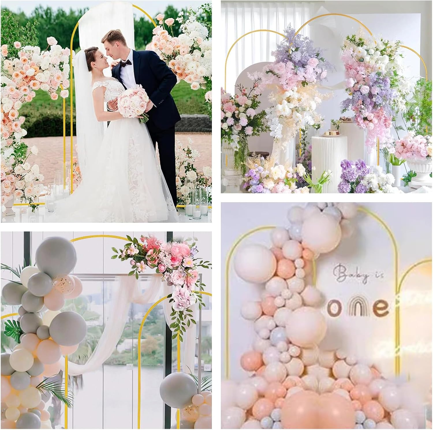 Metal Arch Backdrop Stand 7.2FT, 6.6FT, 6FT Set of 3 Gold Wedding Arch Stand with Stable Base,Balloon Backdrop Stand for Wedding Ceremony Birthday Party Bridal Baby Shower Banquet Decoration. image number 3