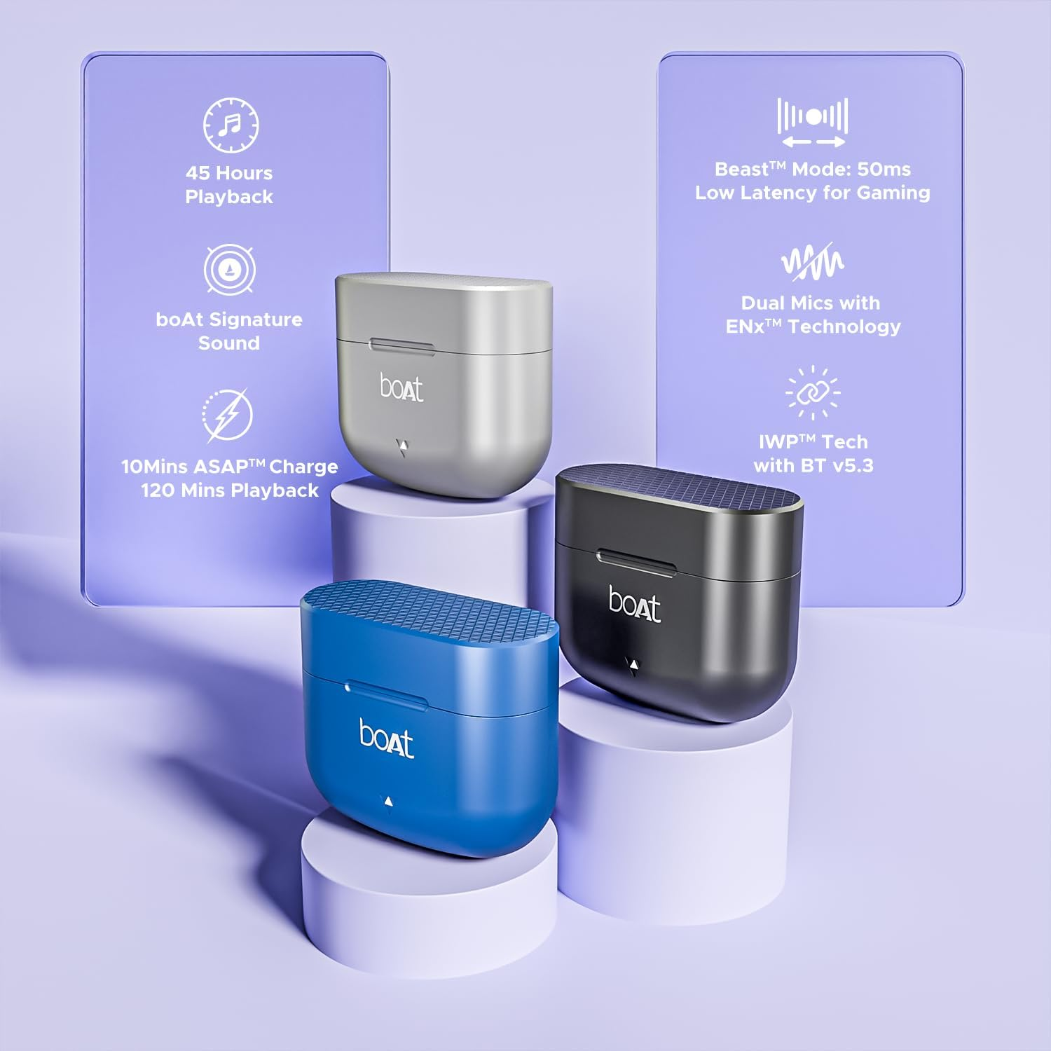 Boat Airdopes 91 45 Hour Battery, 50Ms Low Latency, Enx Technology, Fast Charge, IPX4, IWP Technology, V5.3 Bluetooth, TWS, Wireless with Microphone (Active Black) image number 4