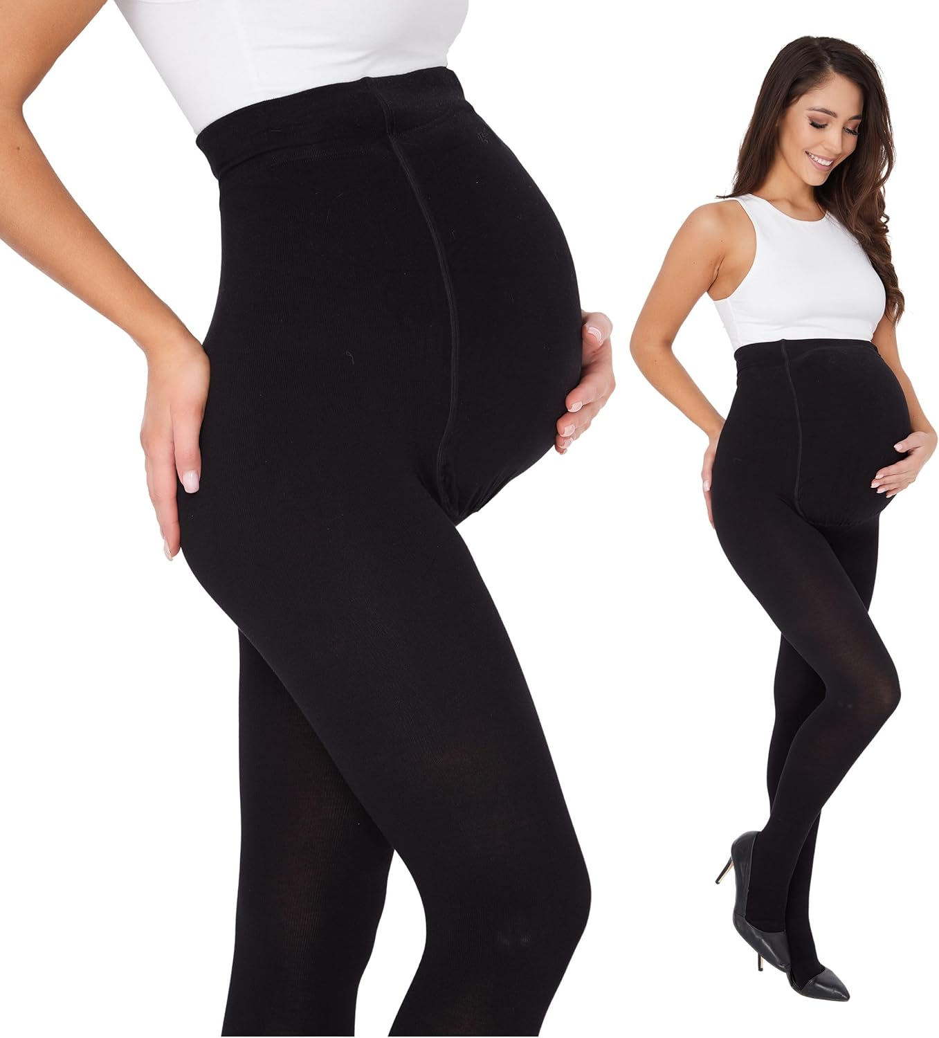 OVISSA Maternity Thick Tights 600 DEN Opaque Winter Pregnancy Tights with Adjustable Waist High-Waisted Ultra-Thick Cotton Pantyhose for Women, Sizes XS-XL image number 6