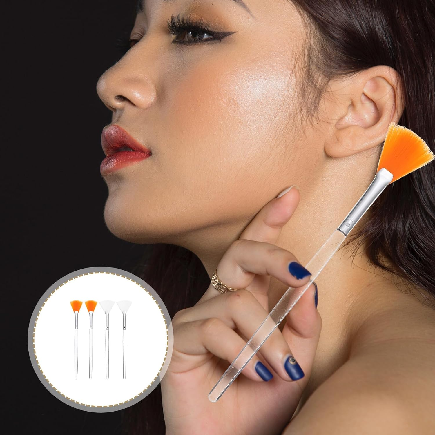 4Pcs Portable Fan-Shaped Face Mask Brushes Soft Bristles Ergonomic Handle Makeup Applicator Kit for Even Facial Serum and Mud Application image number 6