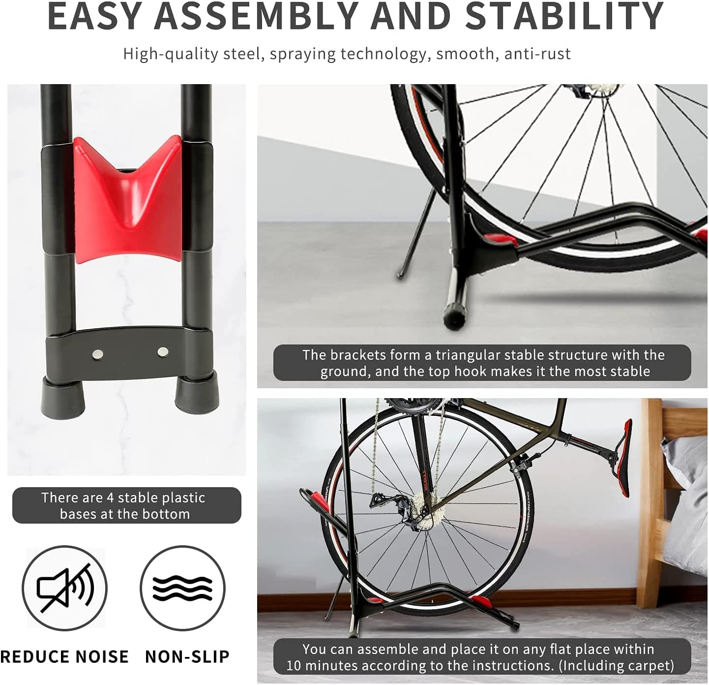 Bike Stand Vertical Bicycle Rack, Space-Saving Freestanding and No-Damage Wall for Apartment Garage, Super Stable Parking Floor Upright Bike Stand Rack, Adjustable Indoor Bike Storage for 20''-27''Mountain/Kid/Road Bikes image number 2