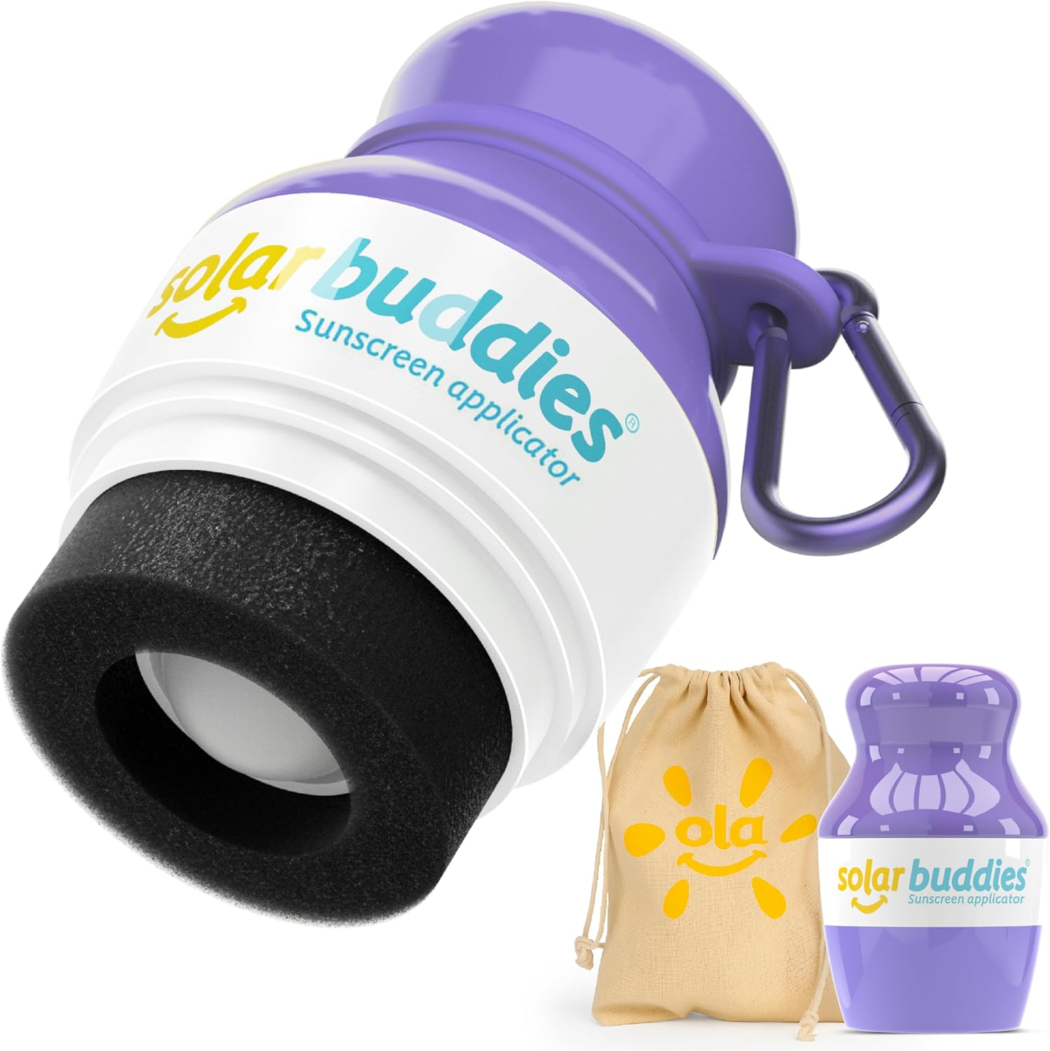 Solar Buddies Bag Bundle & Carabina Clip - Full Purple - Refillable Roll on Sponge Sunscreen, Suncream & Lotion Applicator for Kids, Adults & Families - Holds 3.4Fl Oz, Perfect Size for Travel - Blue image number 6