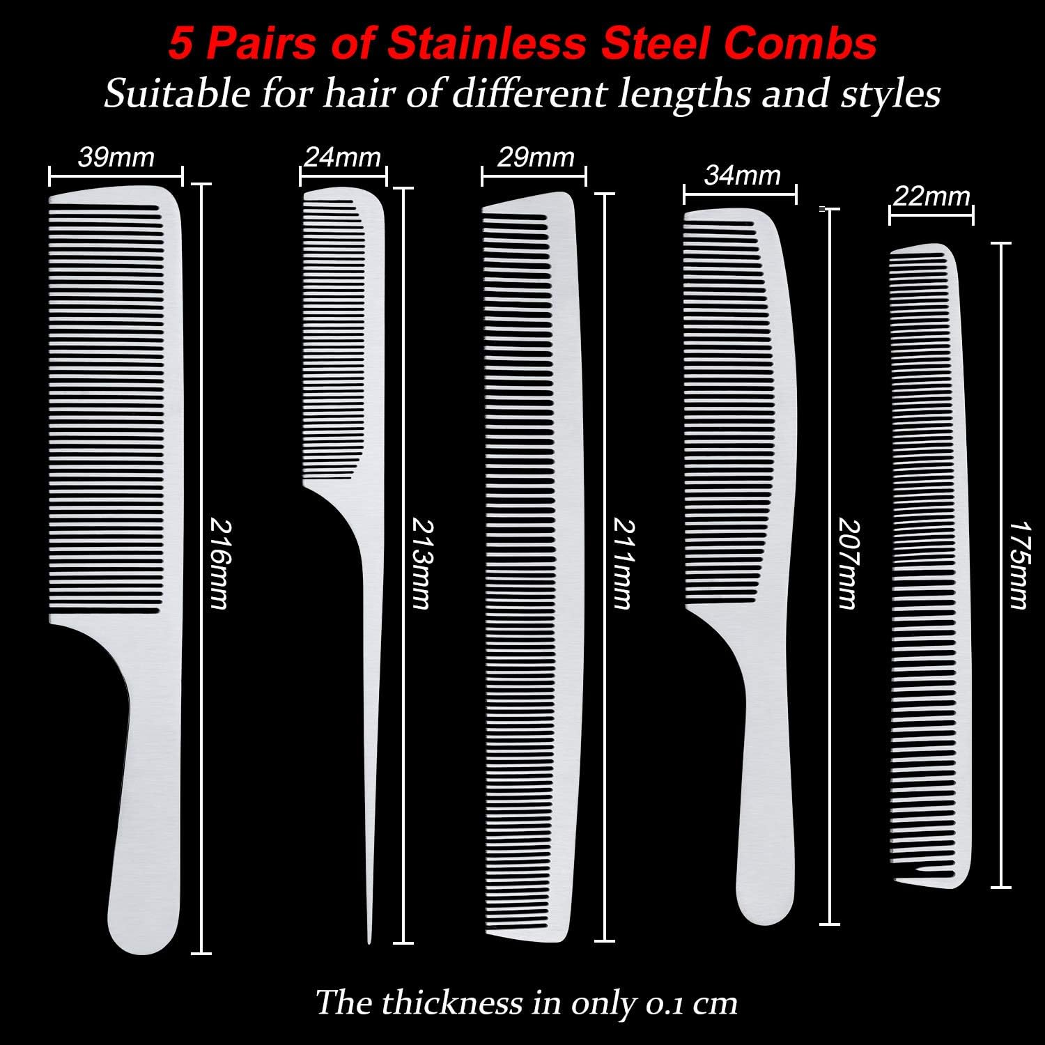 Boao 5 Type Metal Barber Combs Set Stainless Steel Rat Tail Combs Double Tooth Fine Wide Tooth Large Small Handle Hairdressing for Woman Man Long Short Hair Styling Cutting Dressing Beard Mustache image number 4