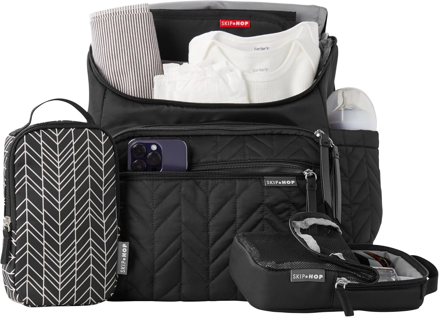 Skip Hop Forma Nappy Bag Backpack - Multi-Function Baby Travel Bag with Changing Mat, Stroller Straps & Organiser Cubes - Lightweight Diaper Bag for Mum & Dad - Black