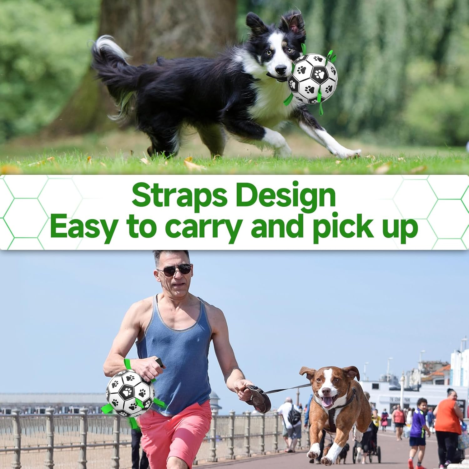 QDAN Dog Toys Soccer Ball with Straps, Interactive Dog Toys for Tug of War, Puppy Birthday Gifts, Dog Tug Toy, Dog Water Toy, Durable Dog Balls World Cup for Small Dogs (Medium) image number 3