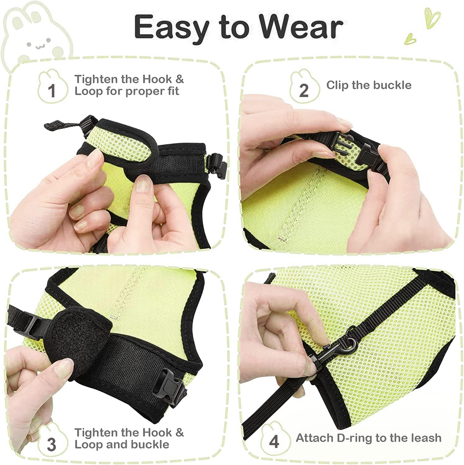 Yuanyoutong Bunny Rabbits Harness and Leash Adjustable Mesh Vest Harness and Leash Set for Guinea Pig, Hamster, Ferret, Cat, Rat, Kitten, Small Dog, Kitten, Puppy and Small Pets (Size:M) image number 3