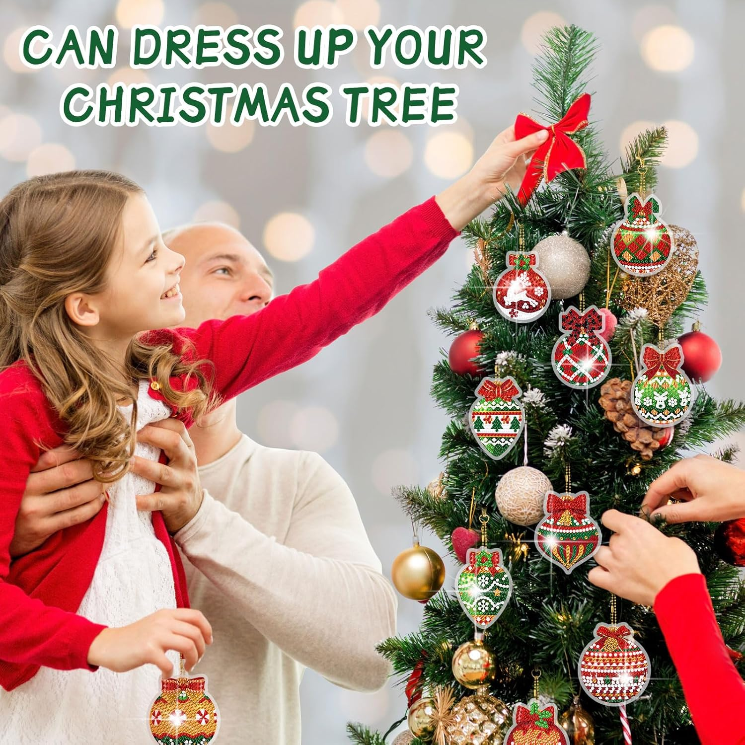 Tondiamo 20 Pcs Christmas Diamond Painting Keychain Kits 5D DIY Diamond Art Pendants Double Sided Hanging Key Chains for Christmas Party Decoration Diy(Balls Style) - Gingerbread Man Style image number 7