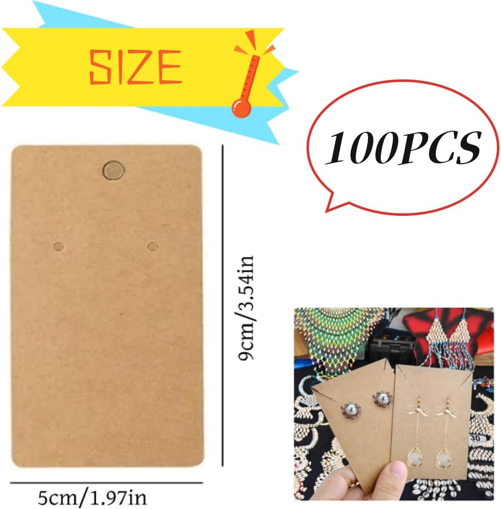 Fabselection Earring Cards Cardboard Paper Jewelry Accessories Display Holder Earrings Necklace Jewelry Display, Kraft Color (100Pcs Coffee) image number 5