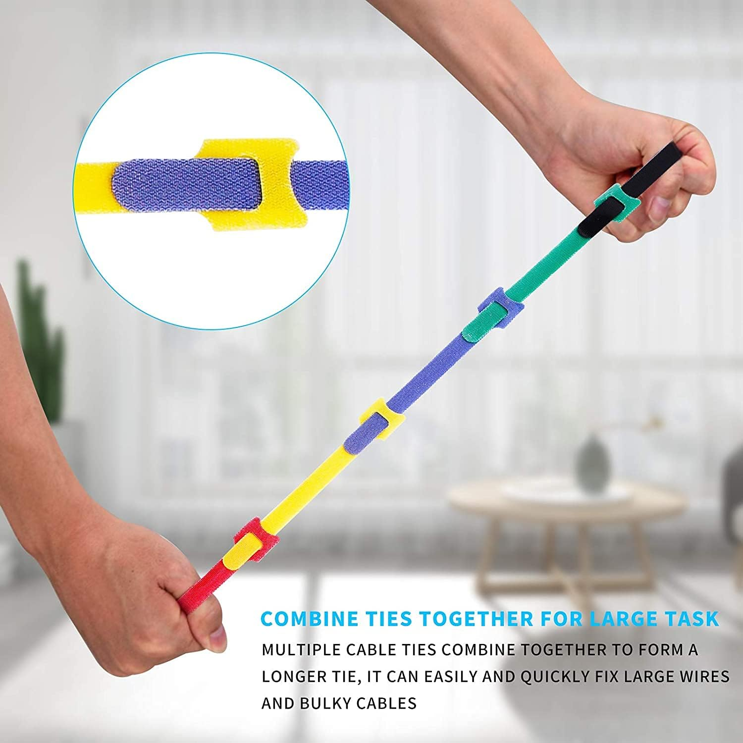 Reusable Cable Ties, Aufondof 60 Pack 6 Color 7.9 Inch Fastening Cable Straps Adjustable Multi-Purpose Hook and Loop Cord Ties, Cable Management Wire Organizer for PC Computer Electronics image number 4