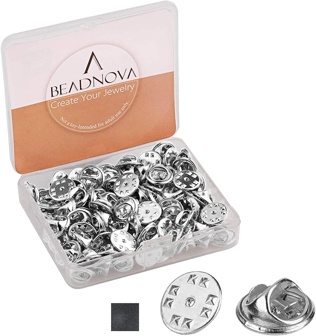 BEADNOVA 100PCS Butterfly Clutch Pin Backs Locking for Enamel Pinbacks Lapel Pin Backings (Silver, 100 Pcs)