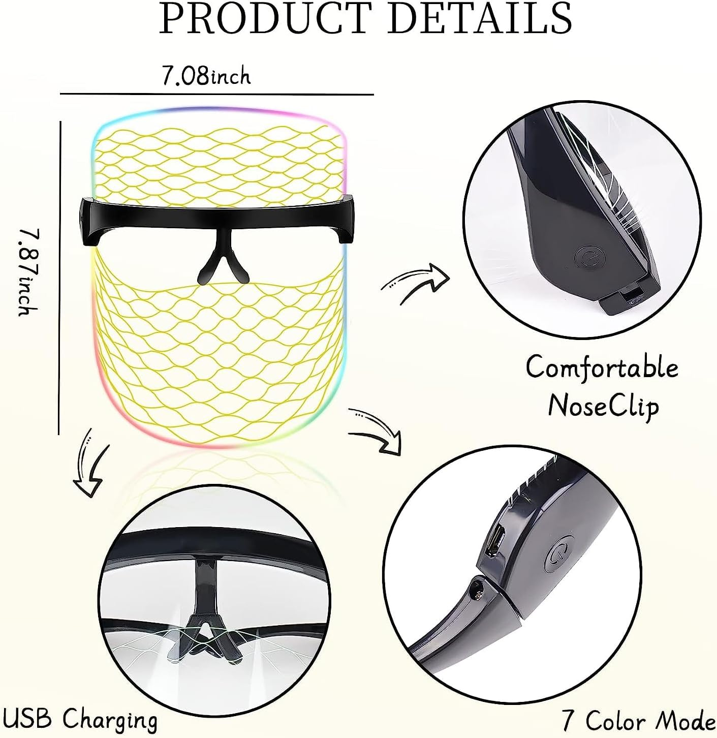 7 Colors LED Face Mask Light, Led Mask Facial,Red and ​Blue Light Mask for Face,Lightweight Home Skin Care image number 3