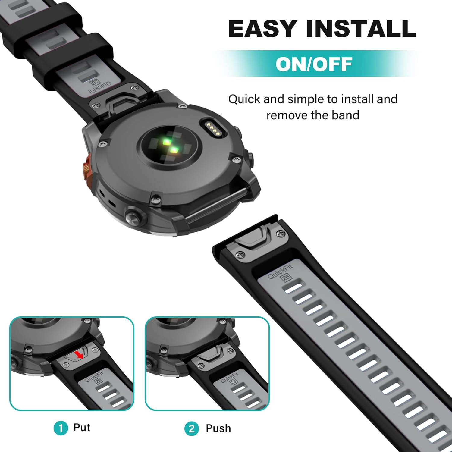 OVERSTEP Compatible with Fenix 7X Bands, 26Mm Width Soft Silicone Replacement Strap for Fenix 7X Pro/Fenix 6X/ Fenix 5X/ Fenix 3 Smartwatch - Black Red image number 4