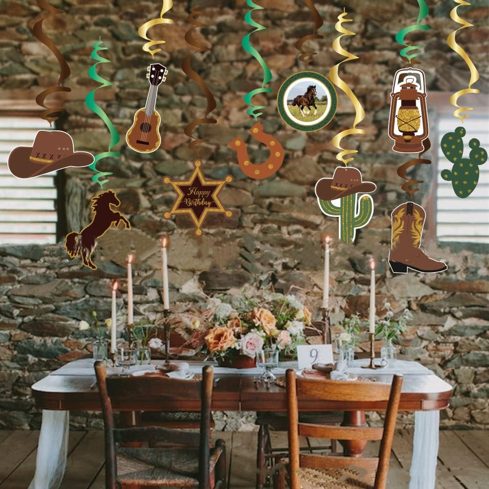 36 Pcs Rodeo Banner Western Cowboy Hanging Swirls Cake Toppers for Birthday Party Supplies image number 6