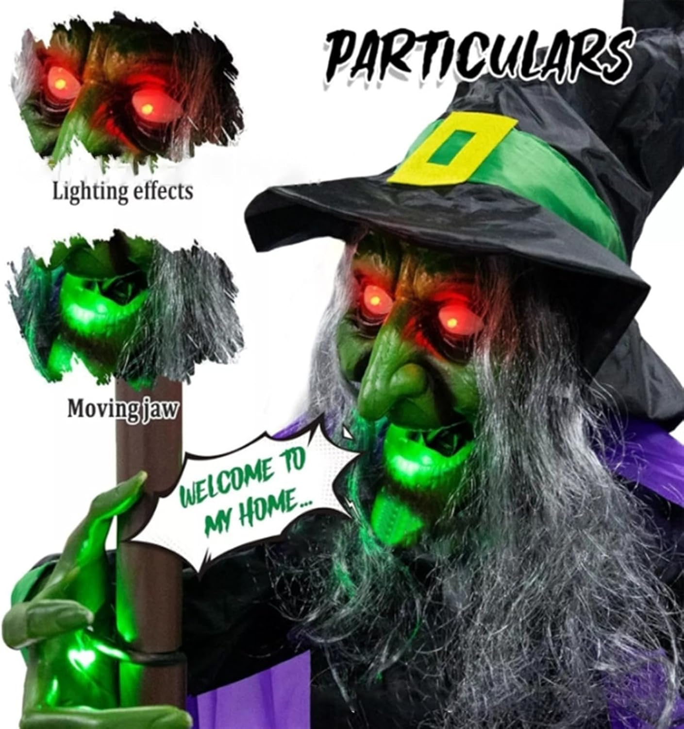 Flying Witch - Realistic Witch Halloween Decorations,6Ft Large Animatronics Halloween Props, Animated Witch Broom for Front Porch Yard Garden - Section B image number 6